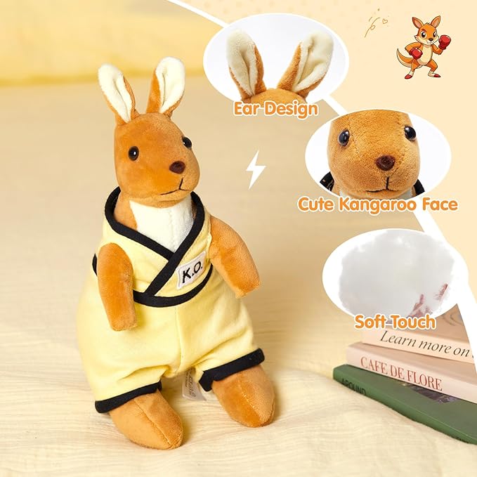 Plush Kangaroo with Yellow Martial Arts Outfit, Kangaroo Stuffed Animal, Plush Toys Ideal Present for Kids,Boys and Girls,12 Inch