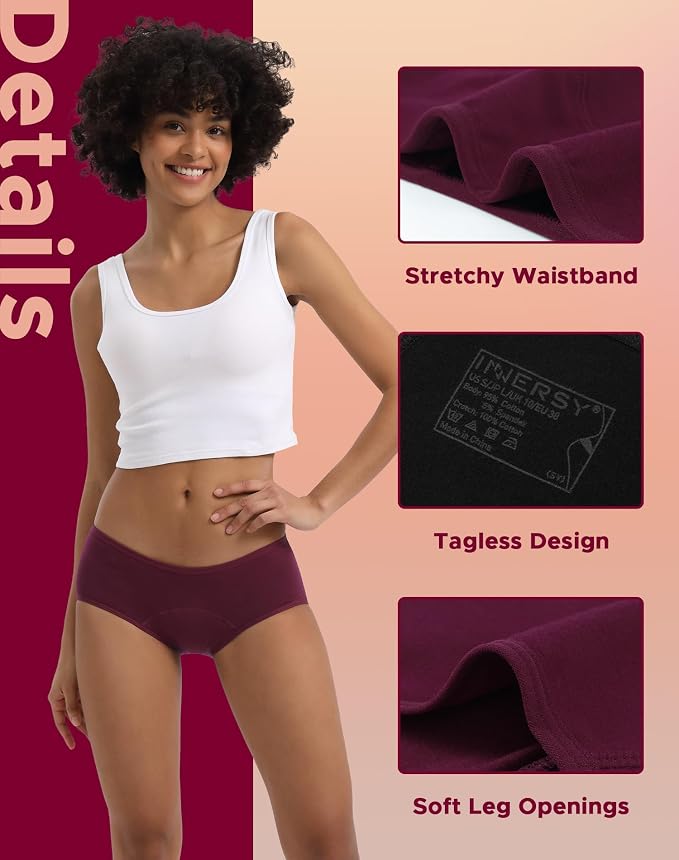 INNERSY Period Underwear for Women Teens Leak-Proof Menstrual Cotton Protective Hipster Panties 3-Pack