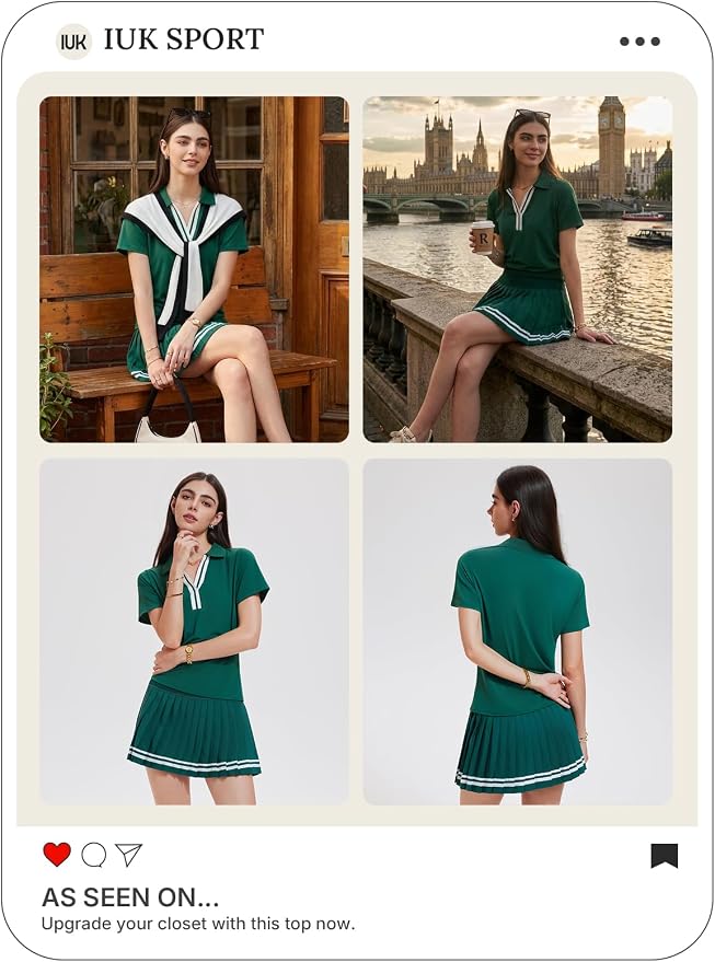 Women 2 Piece Tennis Skirt Set Pleated Golf Outfit, Polo V-Neck Athletic Dress Alternative Skort Set for Pickleball Pockets