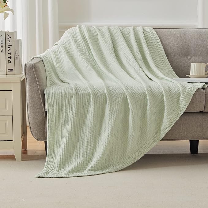 EMME Muslin Blankets for Adults Throw Blanket for Couch Breathable Gauze Soft Lightweight Airy Mint Green Queen 90" x 90"