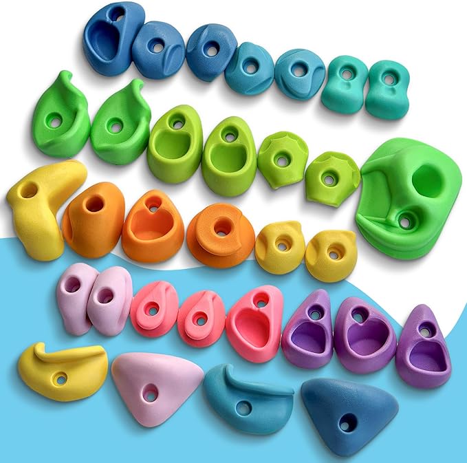 32 PCS Rock Climbing Holds for Kids,Rock Climbing Wall Grips Climbing Rocks Wall Kit for Indoor and Outdoor Playground Play Set with Hardware（Pastel Color）