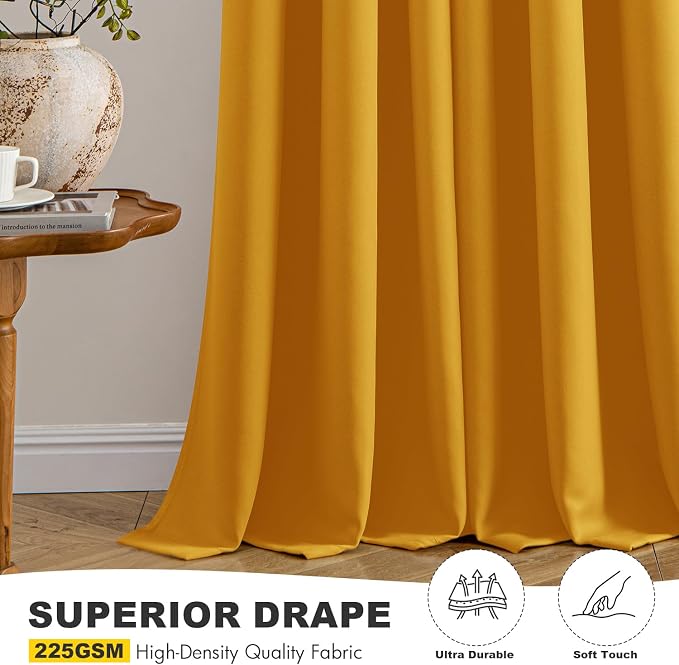 MIULEE Blackout Curtains for Bedroom 2 Panel 40x63 Inch Long Mustard Yellow | Thermal Insulated, Living Room Darkening Grommet Drapes, Noise Reducing, Light Blocking Window Treatments