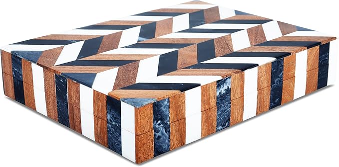 Handicrafts Home Decorative Storage Box with Lid Wooden Desk Organizer Office Storage Box for Workspace Setup – Natural Wood Resin Inlay Marquet Cosmo Collection- 6x8x1.5