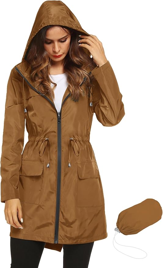 Lomon Women Waterproof Lightweight Rain Jacket Active Outdoor Hooded Raincoat