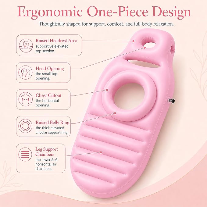 Inflatable Pregnancy Pillow, Full Body Ergonomic Maternity Air Bed with Belly Space for Prone Comfort & Better Sleep, Back & Hip Relief, Ideal for Bedroom, Living Room, Pool, Massage & Spa (Pink)