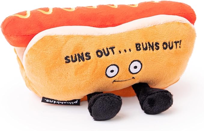 Hot Dog Plushie - Suns Out, Buns Out Cute Hot Dog Plush, Sassy & Funny Food Plush Toy for Gifting