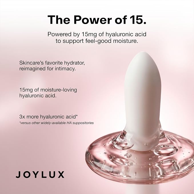 Joylux reliefHER Hydration Melts, Moisturizing Vaginal Suppositories with 15mg Hyaluronic Acid (3X More HA), Non-Hormonal, Supports Intimate Hydration, 10 Melts