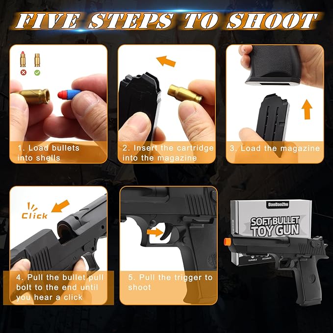 Black Toy Pistol Guns Toys for Ages 8-13 Boys, Soft Bullet Toy Gun Shell Ejecting for Kids Outdoor Shooting Games for 8 9 10 11 12 13+ Year Old Boy Birthday Gifts, Halloween Toys for 8-12+