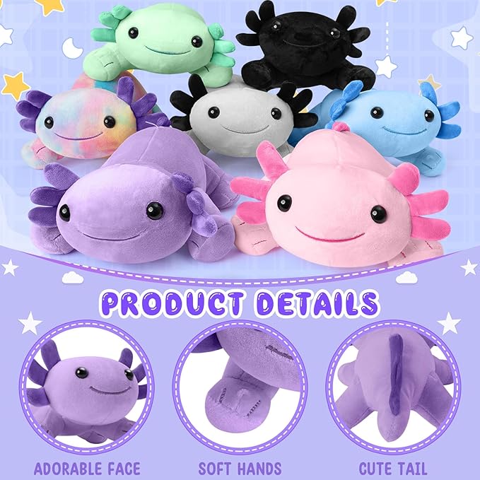 Axolotl Plush Toy, Soft Cute Stuffed Animal Axolotl Pillow Doll - Purple