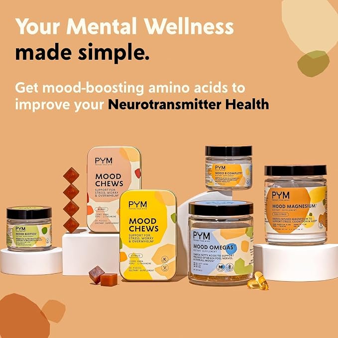 PYM Citrus Mood Chews Support for Stress, Worry & Overwhelm, 60 Count | 130mg GABA, 90mg L-Theanine | Vegan, Non-GMO, Gluten-Free, No Added Sugar | All-Natural Mood Support Supplement Made in USA