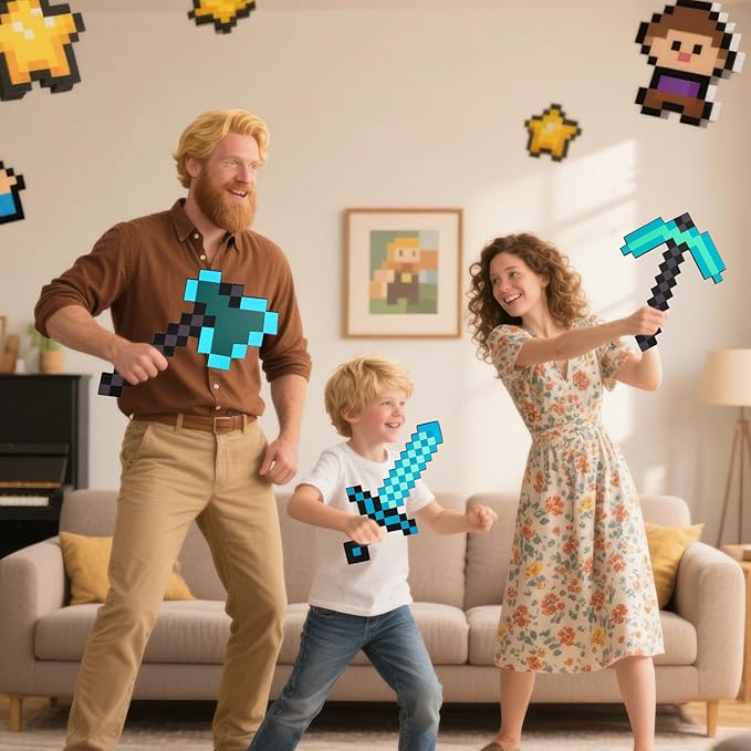 4pcs Children's Toy Weapon Playset - Sword, Axe, Pickaxe & Shovel, Excellent Gift for Holidays and Parties (4-Piece Set)