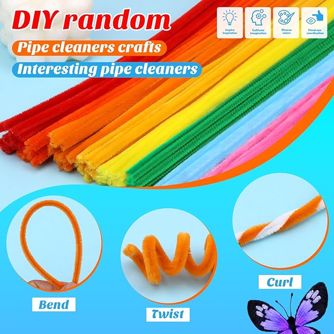Iuuidu 200PCS Pipe Cleaners, 20 Color Pipe Cleaners Chenille Stem, Fuzzy Sticks Pipe Cleaners Craft Supplies for DIY Arts Crafts Project Assorted Colors