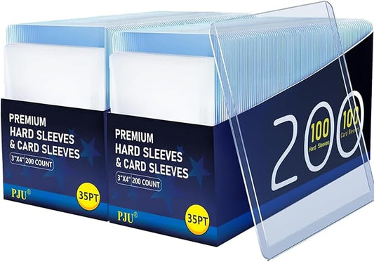 400 Hard Plastic Card Sleeves, Premium Baseball Card Protectors, 3"x 4" Trading Cards Sleeves, Sports Game Cards Holder Top Cases (200 Hard Sleeve + 200 Soft Sleeve)
