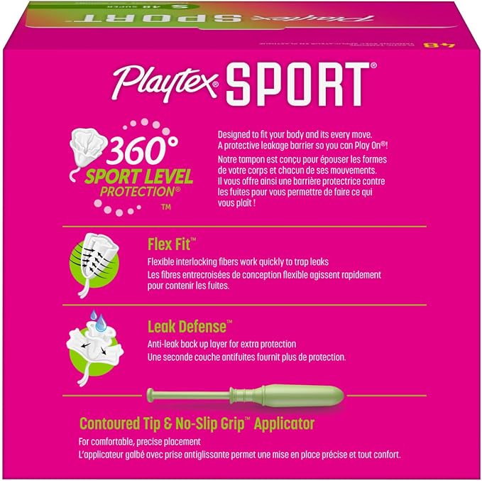 Playtex Sport Tampons Super Absorbency, Fragrance-Free - 48ct | Super Tampons for Women, Feminine Care, Playtex Tampon with 360 Leak Defense (Pack of 2)
