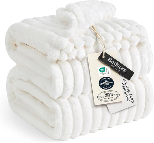 Bedsure GentleSoft Large Fleece Blanket for Bed - Cozy Soft Throw Blankets for Women, Cute Large Throws for Girls, Off White, 120x120 Inches