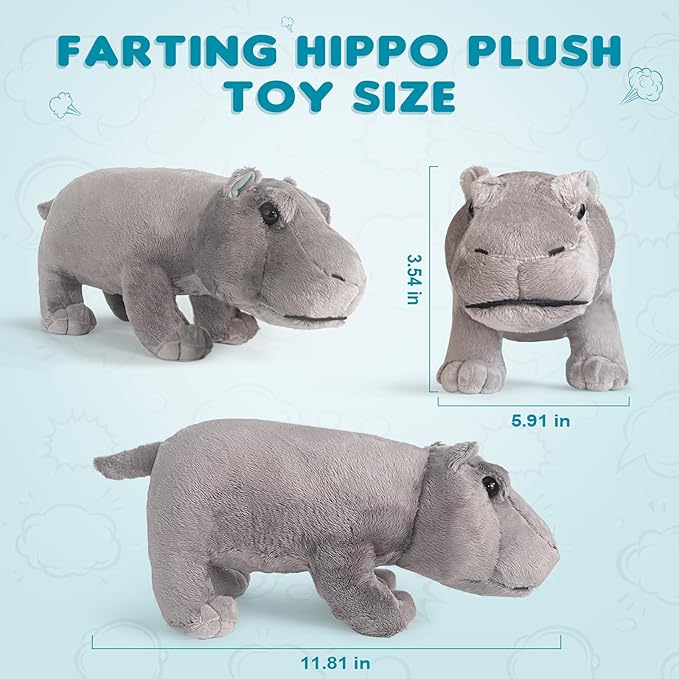 Hippo Plush Toy, Farting Plush Toy, Cute and Funny Animal Plush Toys, Lively Atmosphere Toys, Interesting Gifts for Kid and Colleagues on Birthdays, White Elephant Day, April Fools' Day, Thanksgiving