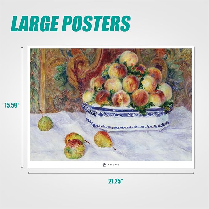 Antelope - 1000 Piece Puzzle for Adults, Still Life with Peaches, by Pierre-Auguste Renoir - Officially Licensed, Jigsaw Puzzles 1000 Pieces, High Resolution, Matte Finish, No Dust