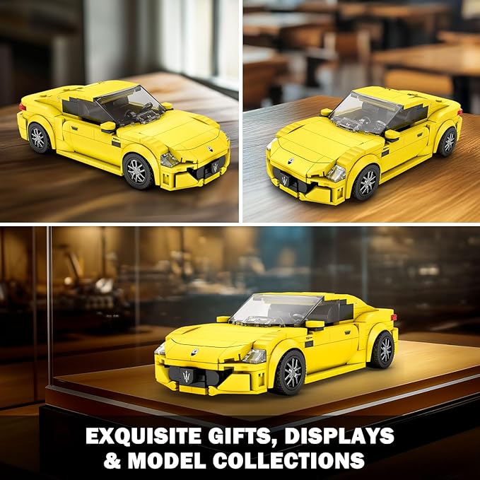 Reobrix Super Sports Car Building Blocks Sets, Classic Collectible Car Model for Adult, Mini Sports Cars Toy Kit for Adult Yellow(384 Pieces)