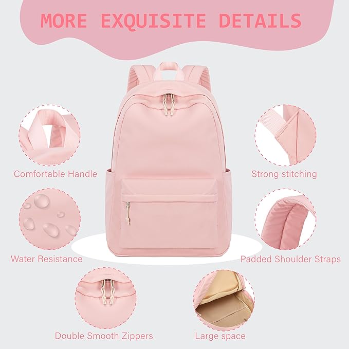 Bluboon Teen Girls School Backpack Kids Bookbag Set with Lunch Box Pencil Case Travel Laptop Backpack Casual Daypacks (Pink Set -3)
