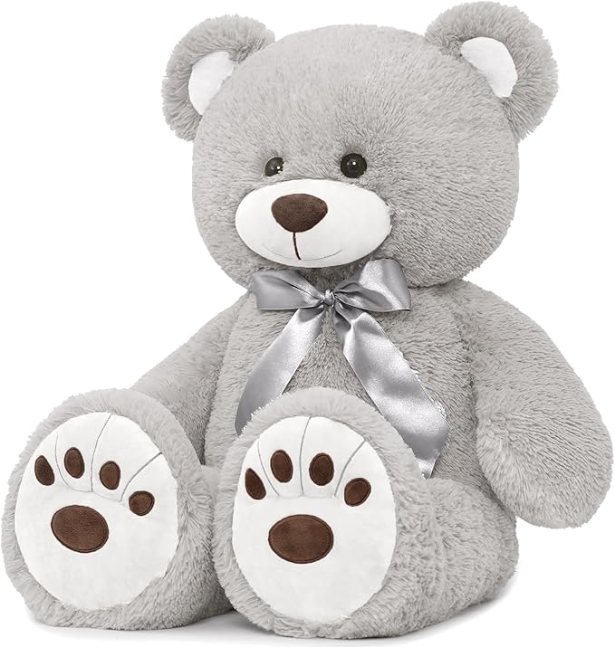MorisMos Giant Stuffed Animal, 36in Big Gray Teddy Bear for Baby Shower, Life Size Plush for Kids, Girlfriend, Birthday, Valentines