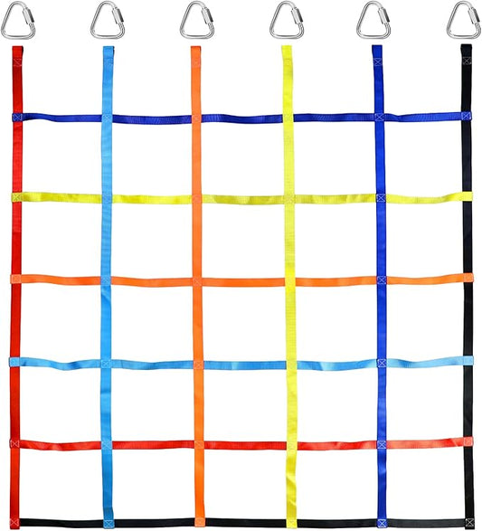 TOPNEW Climbing Net for Kids Outdoor, Ninja Cargo Net Rope Ladder Net for Ninja Slackline, Jungle Gyms, Swing Set, Playground Netting, Multi-Color