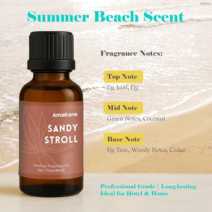 AmaKane Sandy Stroll Fragrance Oil for Aromatherapy, Beach Essential Oil for Diffusers for Home, DIY Candle Making Scents, Summer Fragrance Oil for Soap Making, 30ml