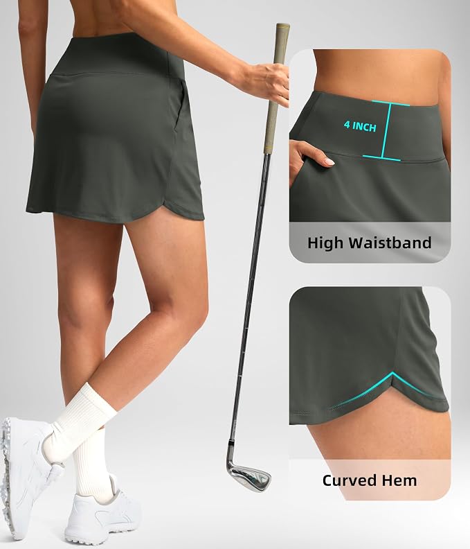 16'' Skorts for Women with 4 Pockets Athletic Tennis Golf Skirt | Built-in Shorts, High Waisted, Stretchy, A Line, Casual, Pickleball, Skort