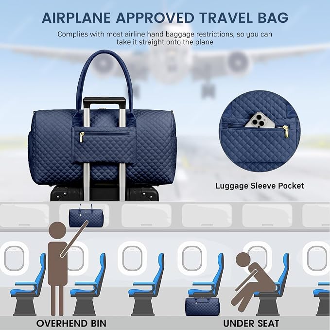 Women Weekender Travel Duffle Bag: Travel Duffel Overnight Bags with Shoe Compartment Large Carry on Tote with Toiletry Bag Weekend Traveling Yoga Gym Hospital Bag for Women with Wet Pocket Blue