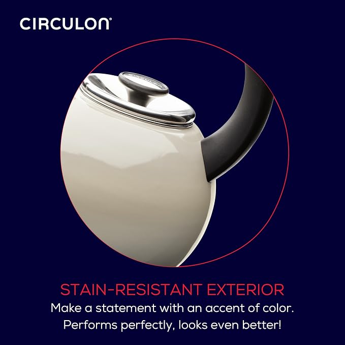 Circulon Enamel on Steel Whistling Induction Teakettle, Tea Kettle for Stovetop with Flip-Up Spout, 2-Quart, Gray
