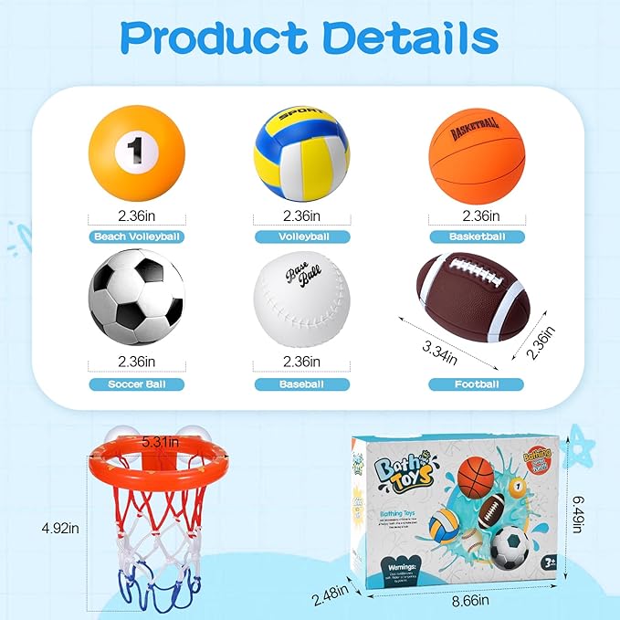 Light Up Bath Toys, Bathtub Basketball Hoop for Kids 1-3, Toddler Pool Water Table Toys 6-12-18 Months, Sensory Toys for Tub Pool Swimming Shower, Baby Bathtime for Boy Girl Birthday