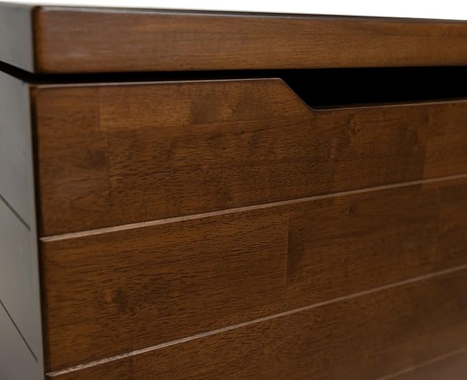 Solid Hardwood Storage Trunk, Coffee, 35.5x18.63x19.5“ | 2 Safety Hinges, Heavy-duty, Rubberwood, Box