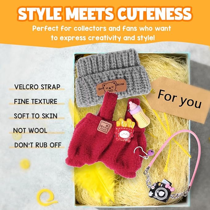 AICase for 17cm Doll Clothes/Outfit,Clothing Set for 17cm Doll,3 Piece Set Hat Clothing,Boys and Girls Stylish Adorable Clothes Accessories_Red-13