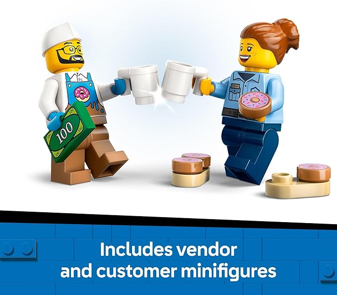 LEGO City Donut Truck Toy - Building Toy for Kids, Boys and Girls, Ages 5+ - Gift for Birthdays - Mobile Donut Stand W/ 2 Minifigures & Other Accessories - 60452