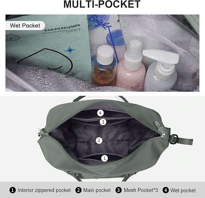 Travel Duffel Bag, Carry On Overnight Weekender Bags for Women | Travel Bag with Wet Pocket & Trolley Sleeve, For Spirit Airlines 18x14x8 Personal Item Bag