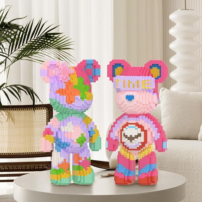 Bear Building Blocks with Organizer Bins (6000PCS), Fluorescent Bricks & Stroage Drawer, Gift for Adults & Kids, Ideal for Home & Office Decor, QR Code User Manual, 8887