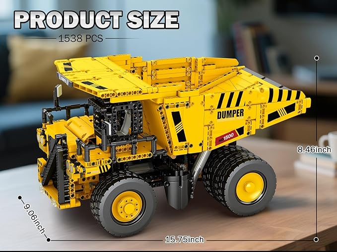 Building Set for Adults with Control Remote STEM Gifts for Teens Age 14 and up, Mining Dump Truck Collectible Model for Birthday, Heavy-Duty Construction Vehicle Building Toys Kit 22025