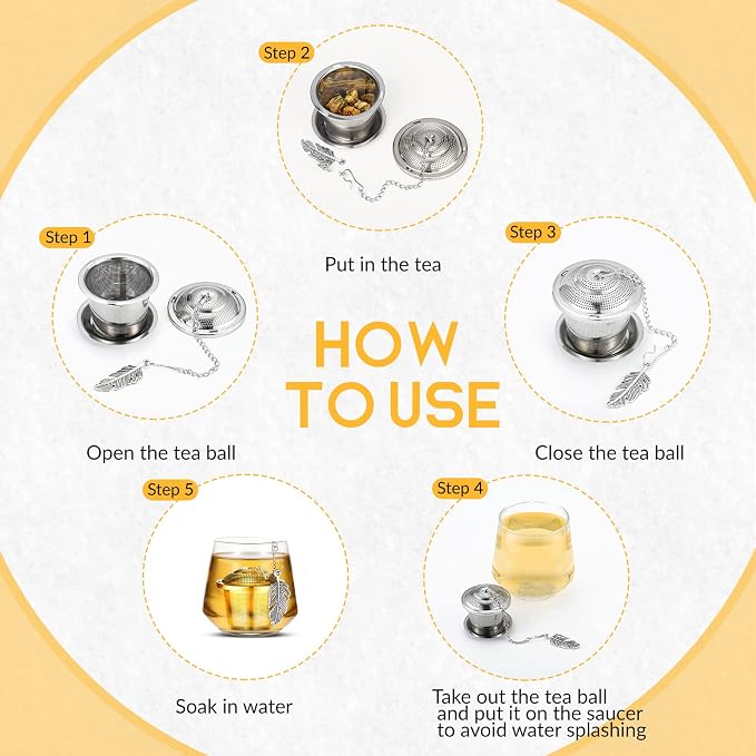 3 Sets Tea Infusers Steeper for Loose Leaf Tea Holder Stainless Steel Tea Ball Mesh Strainer Filters with Drip Trays and Pendant(Forest Style)