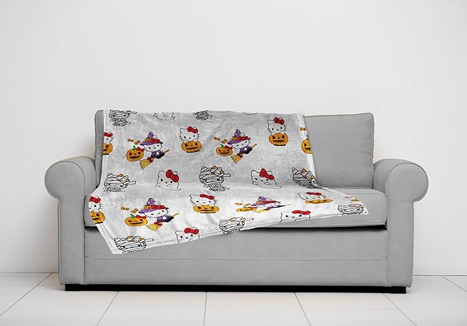 Jay Franco Halloween Plush Throw Blanket – 50x70 Inch Ultra Soft & Comfy Fleece Throw for Couch, Sofa, Bed – Cozy Home Décor for Living Room & Bedroom, White - Hello Kitty