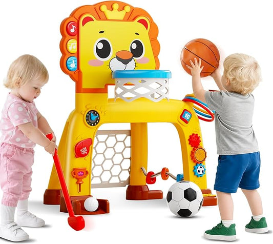 OWNONE 1 4 in 1 Toddler Basketball Hoop & Soccer Goal, Gift for Boys Girls 1 2 3 Years Old, Kids Sports Toys with Lights Sounds Music, Baby Toys for 12-18 Months, Christmas Birthday Gift for Age 1-3