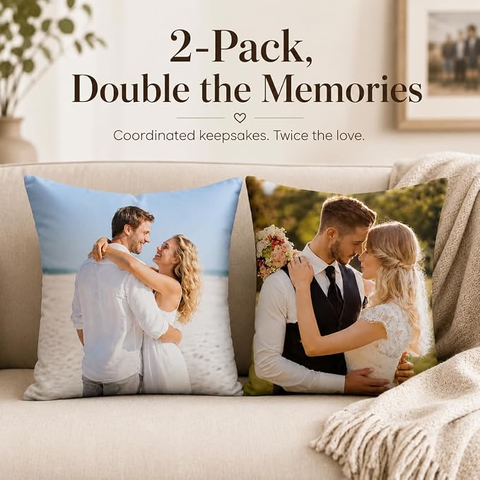 Bemaystar Custom Pillow Set of 4, Personalized Photo Pillow Covers with Picture Text, Made in USA, Custom Gifts for Family Pet Couple, Decorative Throw Pillow Gifts for Birthday Christmas (No Insert)