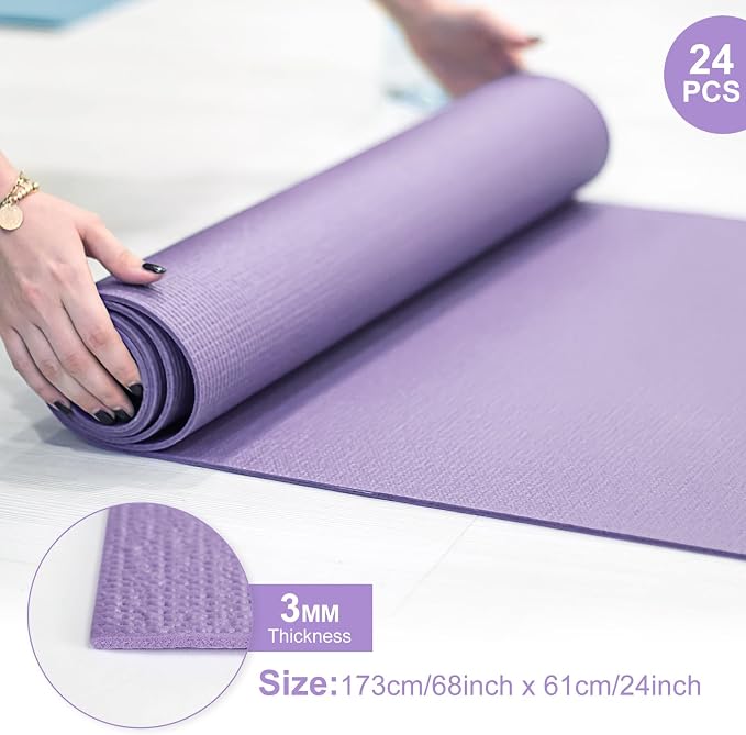 3 mm Thin Yoga Mats Bulk, Lightweight PVC Exercise Mats Non Slip Workout Fitness Pads for Yoga Pilates Stretching Classes Gym Home Studio, Easy to Clean