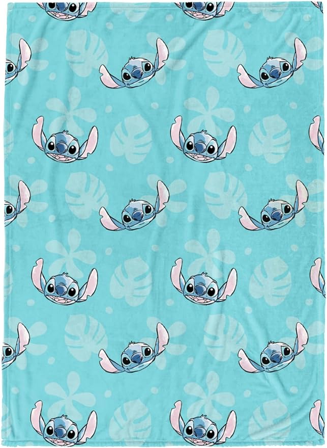 Jay Franco Plush Throw Blanket – 46" x 60" Inch Cartoon Kids Soft & Cozy Fleece Throw for Bedroom & Couch Décor, Official Licensed Product, Blue - Lilo & Stitch