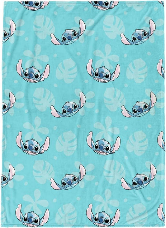 Jay Franco Plush Throw Blanket – 46" x 60" Inch Cartoon Kids Soft & Cozy Fleece Throw for Bedroom & Couch Décor, Official Licensed Product, Blue - Lilo & Stitch