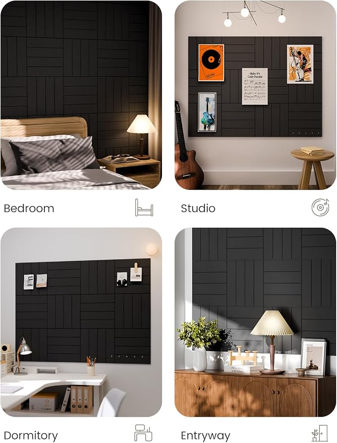 Fluxynara Felt Bulletin Board & Cork Board Alternative, Black | 48" x 36" Pin board, Removable Adhesive Tabs, Easy Install Without Wall Damage, For Home Office Decor