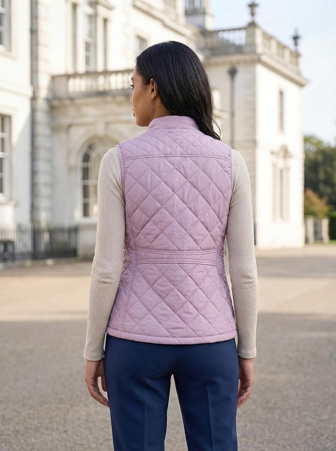 Fuinloth Women's Quilted Vest Lightweight Puffer Stand Collar Zip Gilet | 4 pockets with 2 inner storage. Quilted padded warm gilet. Fall winter outerwear layering vest for travel hiking daily wear.