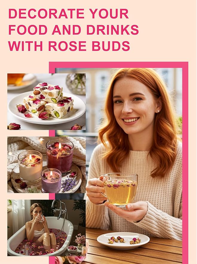 TeeLux Rose Buds Tea Loose Leaf, 5.3oz/150g, Natural Dried Rose Buds Herbal Tea, Culinary Food Grade Rose Flowers for Drinks, Baking, DIY Beauty, Crafts, Caffeine Free