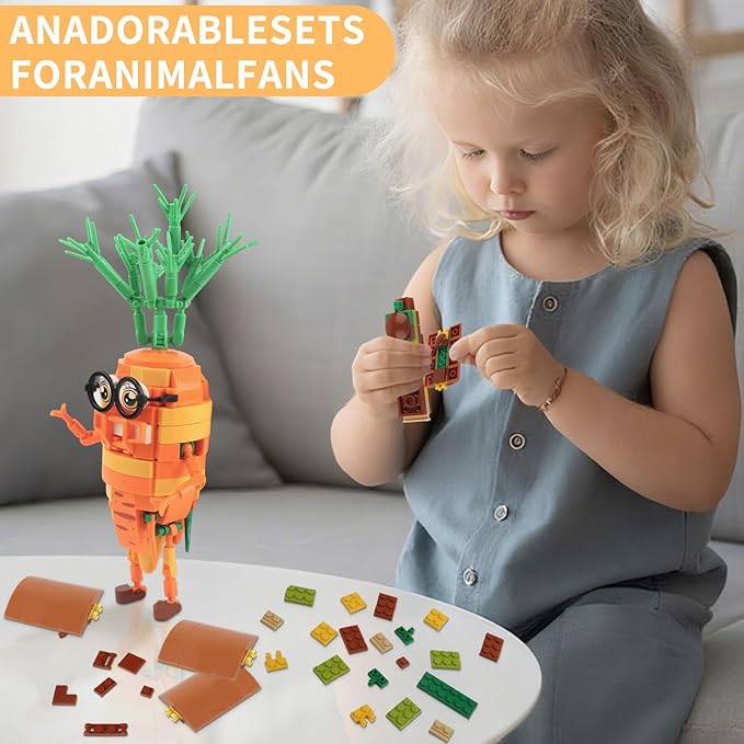 Creative Carrot Model Building Set – Potted Plant Blocks Compatible with Lego, Home & Office Desk Decor, Ideal Building Toy Gift for Kids Ages 6+ & Adults (JJ9209)