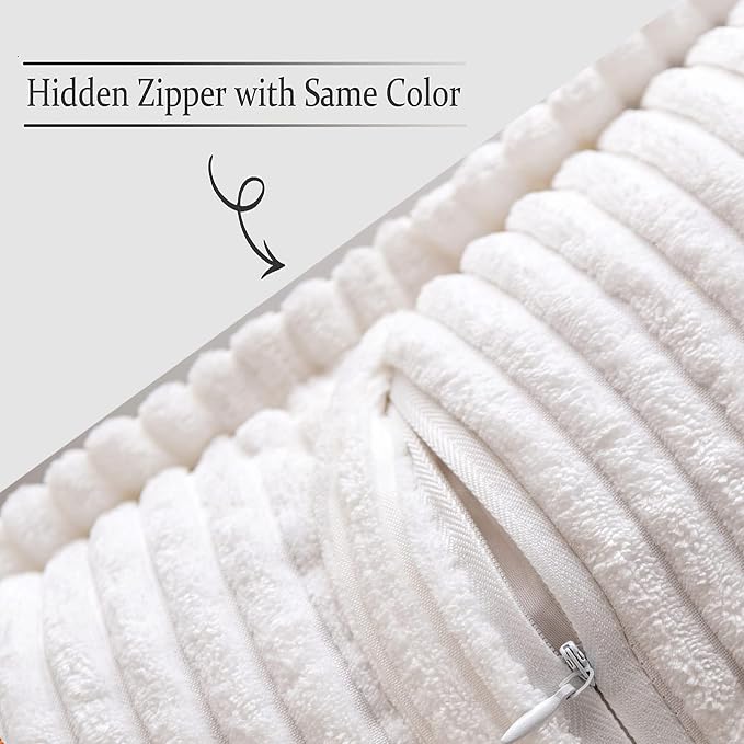 MIULEE Decorative Throw Pillow Covers for Couch 18x18 Inch White 2 Pack | Boho Broadside Striped Patchwork Pillow Covers, Soft Corduroy Cushion Cases, For Sofa Bed Livingroom Home Decor