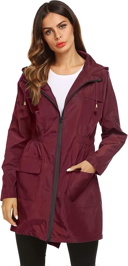 Lomon Women Waterproof Lightweight Rain Jacket Active Outdoor Hooded Raincoat
