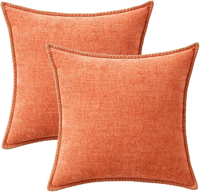 MIULEE Decorative Couch Throw Pillow Covers 20x20 Inch Coral Red 2 Pack | Farmhouse Pillow Covers with Stitched Edge, Soft Chenille Cushion Cases, for Sofa Bed Living Room Home Decor